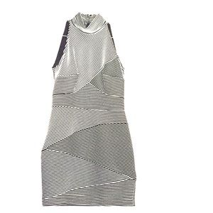 Tadashi Shoji Sleeveless B&W Striped Dress Sz S